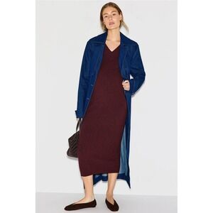 PIETRO BRUNELLI MILANO Burgundy Ribbed V Neck Long Sleeve Maxi Sweater Dress M